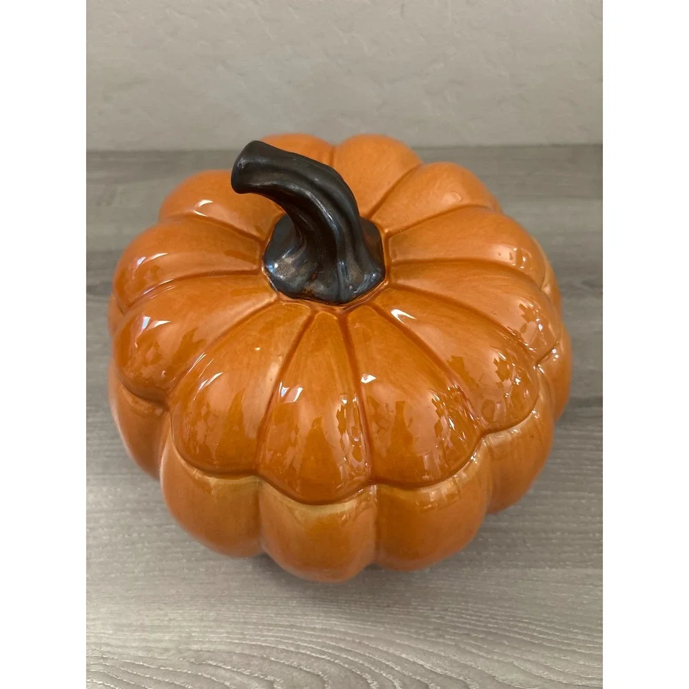 Threshold Stoneware Pumpkin Tureen Orange Glazed Lidded Serving Dish Fall Decor